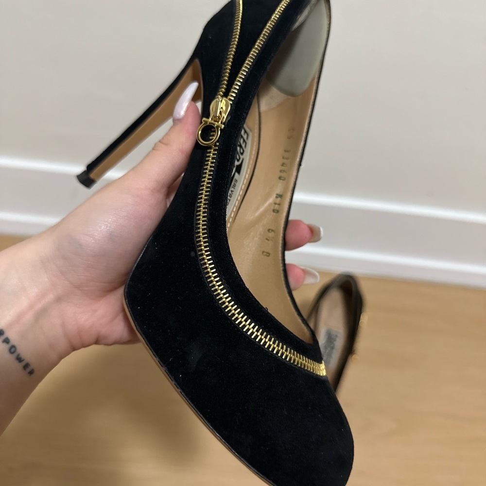SALVATORE FERRAGAMO Black Suede Zip Platform Heels Made in Italy  size US6,5 - Picture 10 of 11